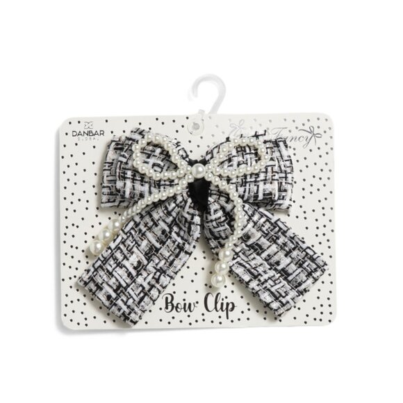 DANBAR GLOBAL Black Faux Pearl Overlay Fabric Bow - Picture 1 of 1